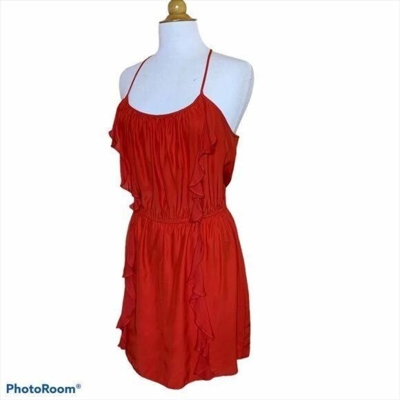 PARKER Red Silk Ruffled Racer Back Mini Dress - Medium - Picture 6 of 11